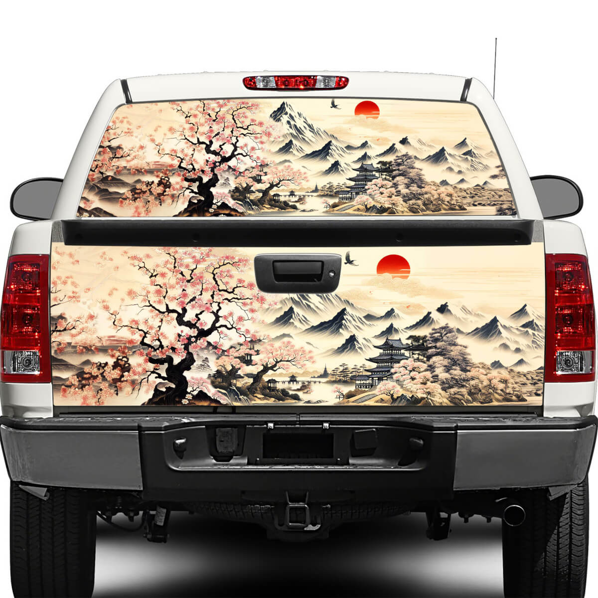 Traditional Japanese Sumie Painting Sakura Rear Window or Tailgate Decal Sticker Pick-up Truck SUV Car
