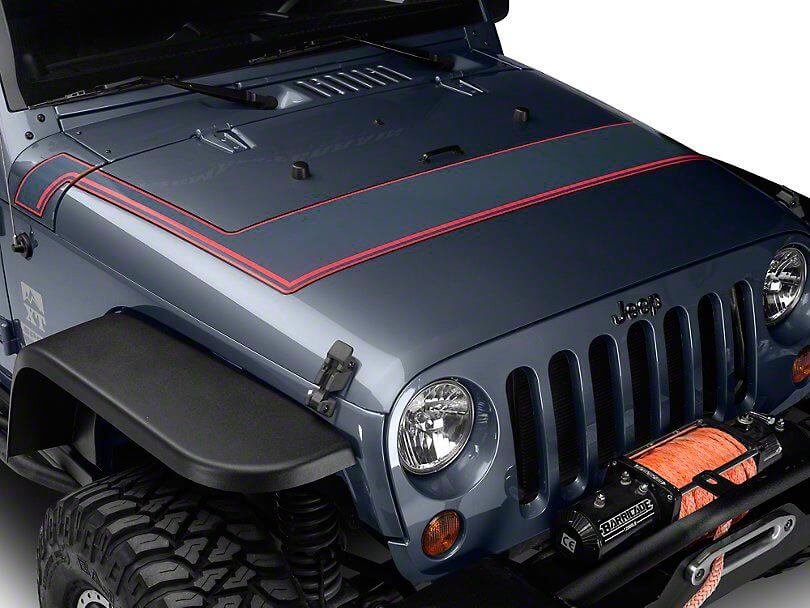 Retro Style Gray and Red Pinstriped Hood Stripes Vinyl Decal for Jeep Wrangler JK