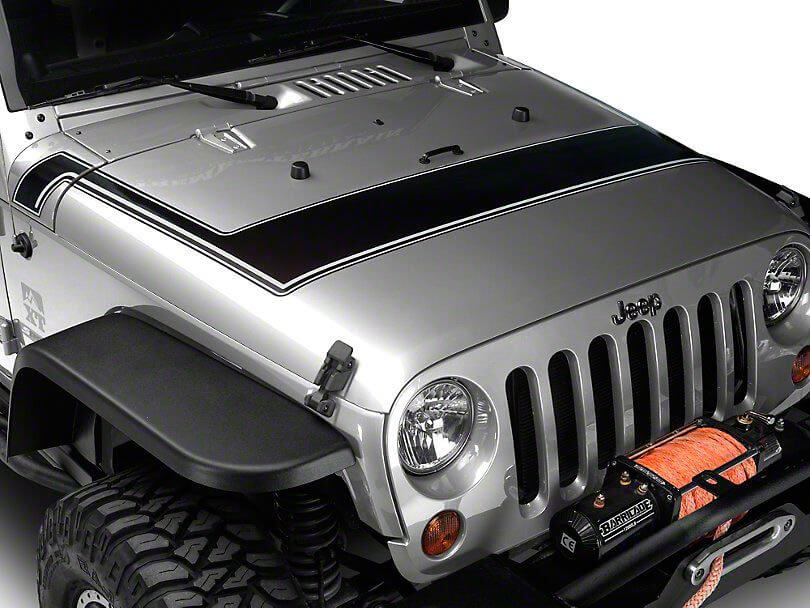 Retro Style Black and Gray Pinstriped Hood Stripes Vinyl Decal for Jeep Wrangler JK