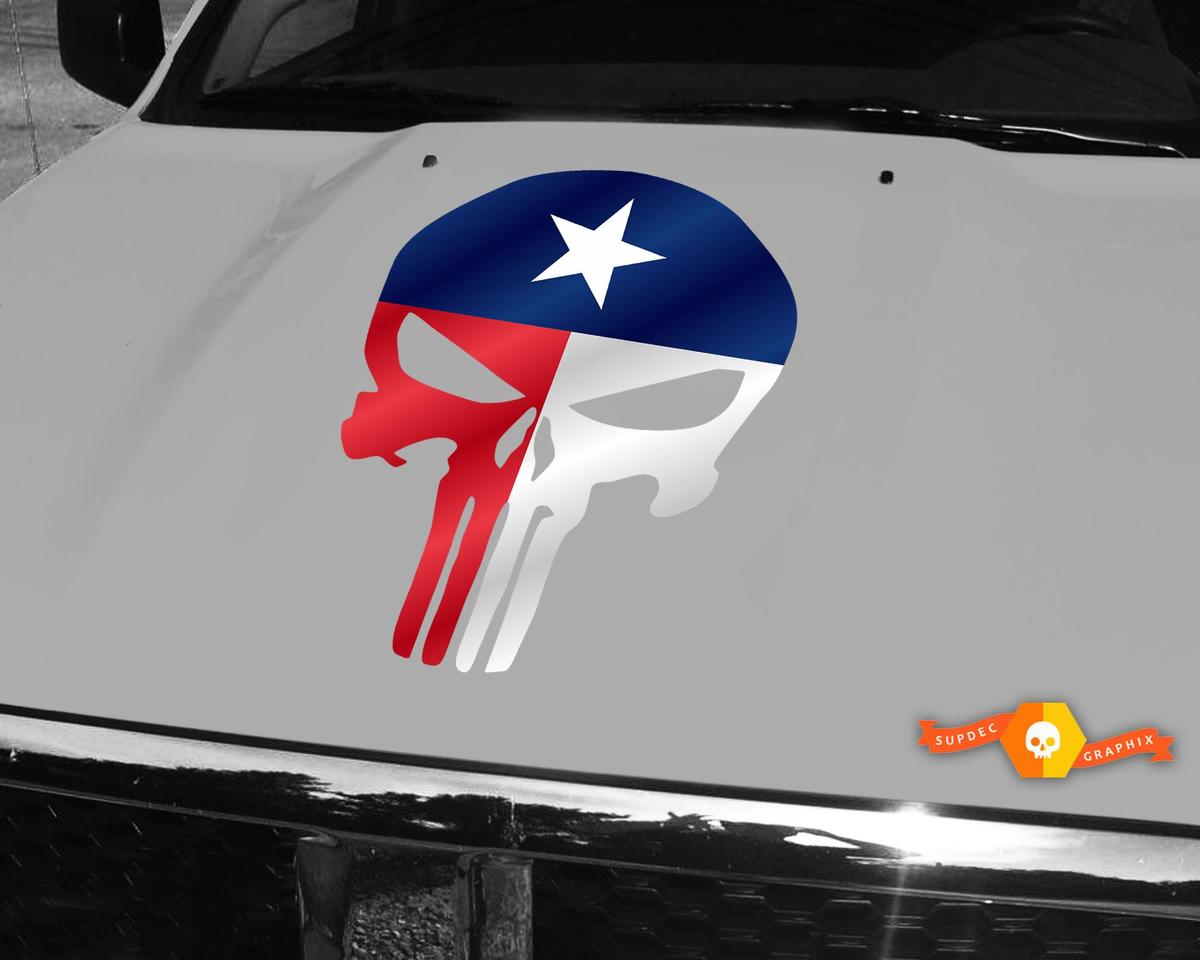 Punisher Schädel Texas State Flag Vinyl Hood Aufkleber Für alle Autos / LKWs / Jeeps