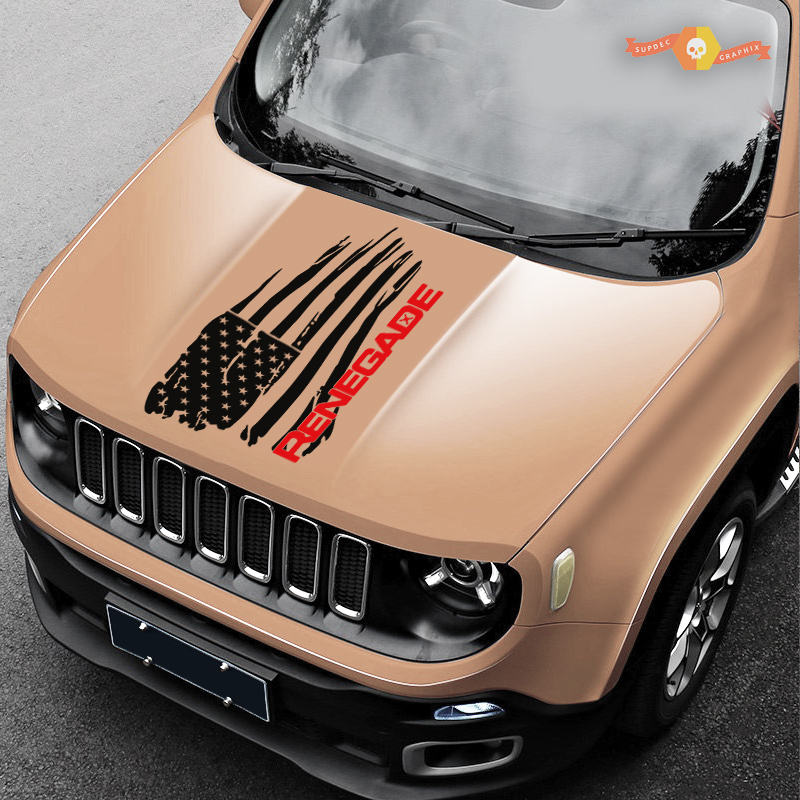 2 Color Hood Jeep Renegade Distressed American Flag Bandiera Logo SUV Grafica Vinile Decalcomania