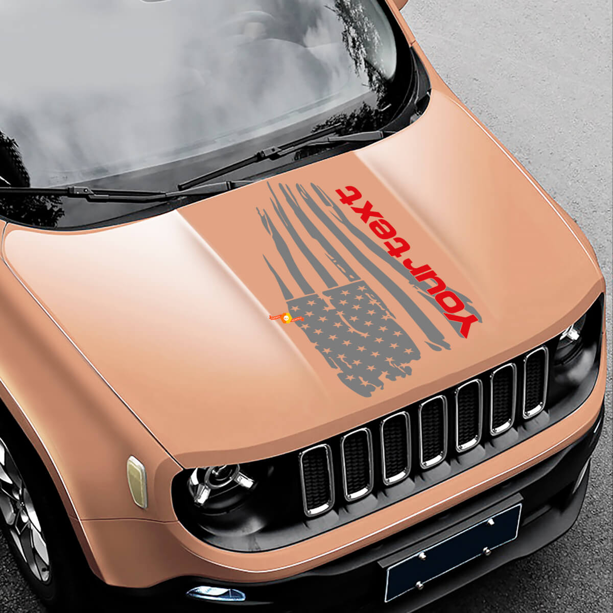 Distressed American Flag Hood Vinyl Sticker Decal 2 for Jeep Renegade