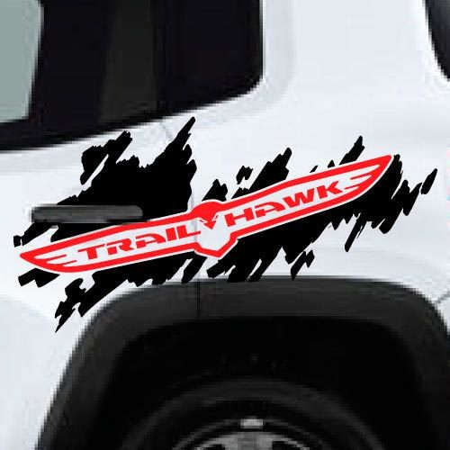 2 Color Trail Hawk TrailHawk Jeep Renegade Cherokee Side Splash Logo Vinyl Decal