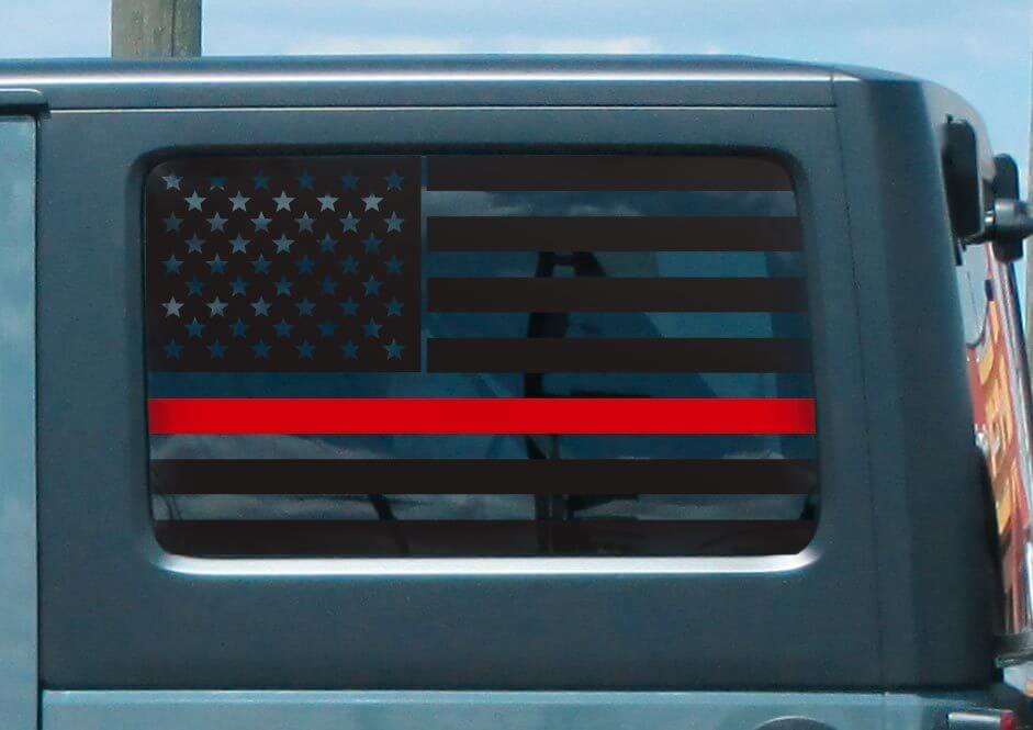 Hardtop Flag Sticker Decal Set Thin Red Line Fire USA American for Jeep Wrangler JKU