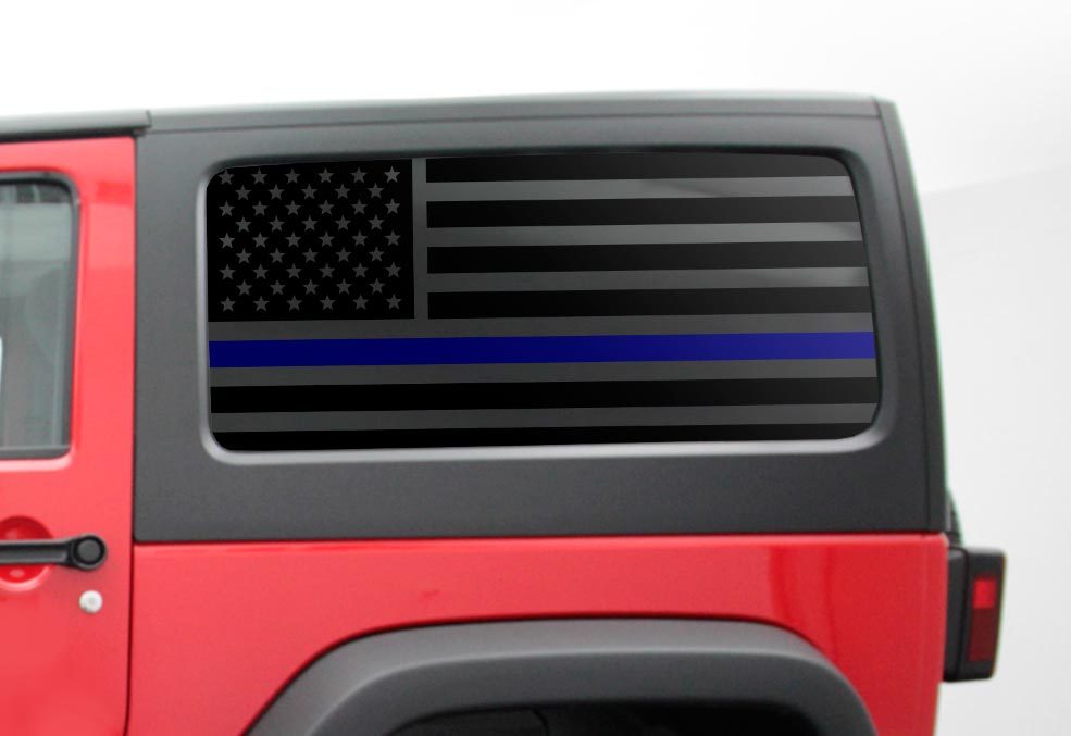 Blaue Linie 2 Tür Jeep Hardtop Flagge Aufkleber Regular USA American Wrangler JK