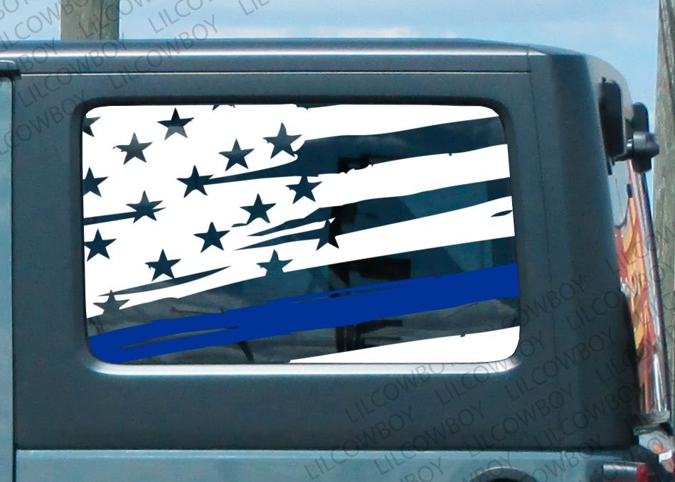 Distressed Blue Line Flag Seite Vinyl Aufkleber Aufkleber Jeep Police lebt Materie