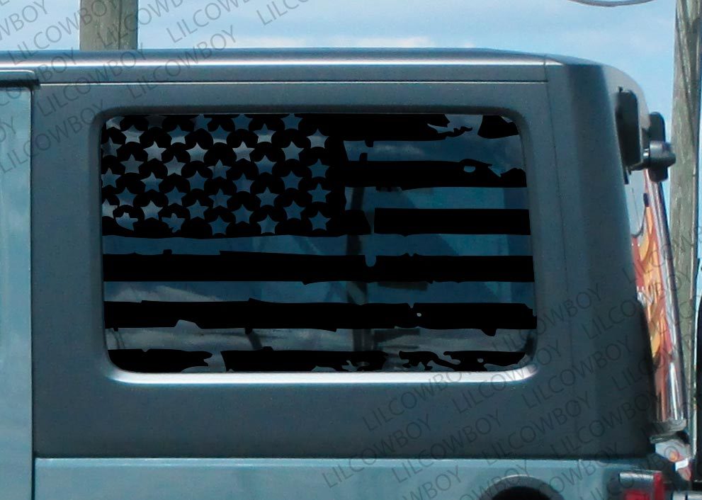 Distressed USA Flagge für Fenster Vinyl Aufkleber Jeep Wrangler JK 2 Tür