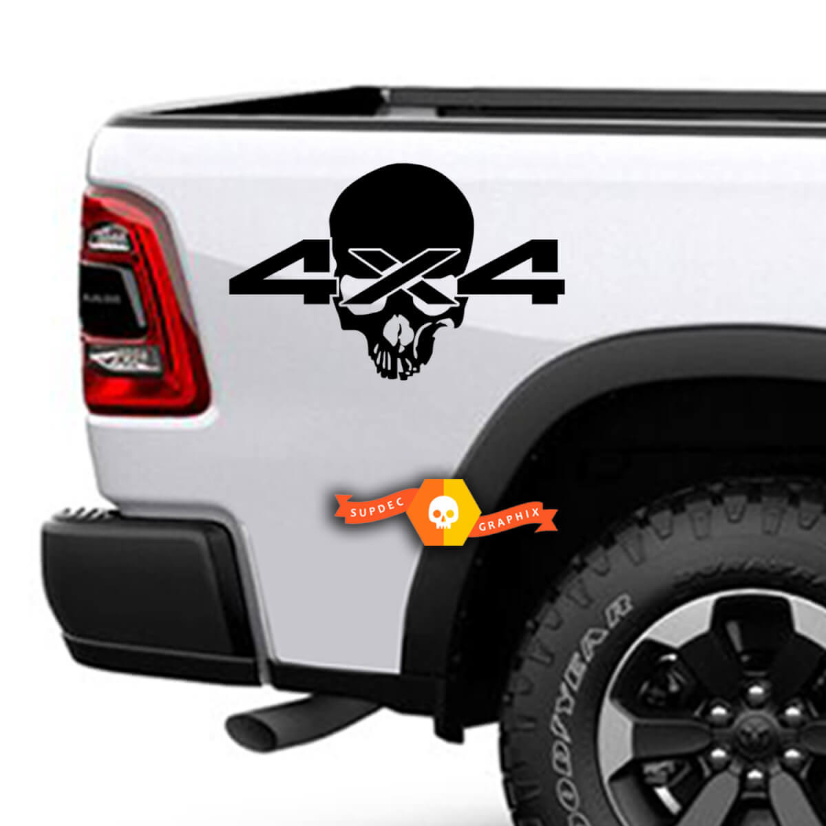 2x Skull 4x4 Bed Logo Vinyl Decal Stickers for Dodge Ram 1500 Coal Roller