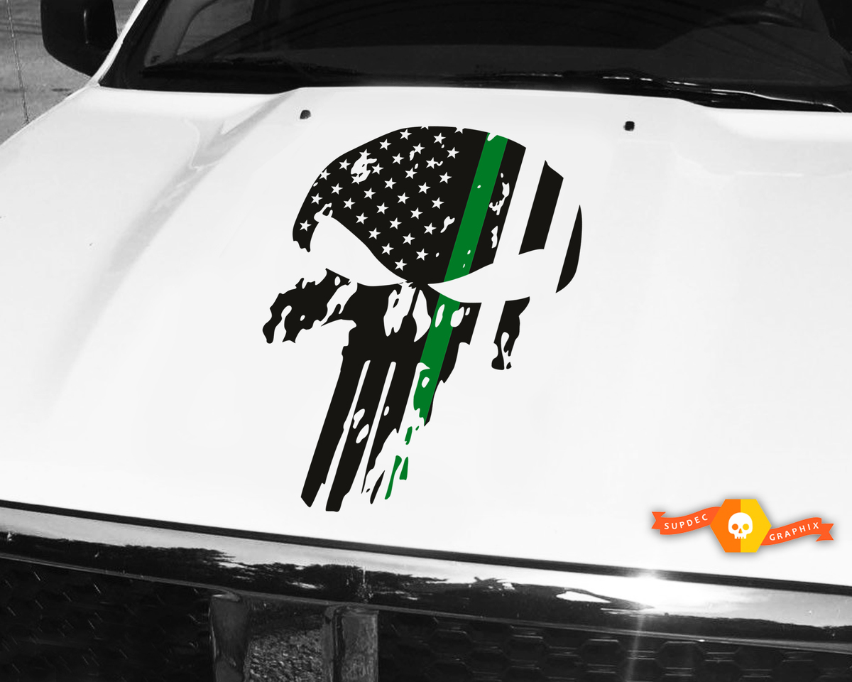 Punisher Skull Green Army Line Flag Hood Decal 26