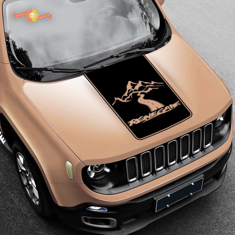 Jeep Renegade 2015, 2016 & 2017 Blackout Vinyl Hood Decal Mountains style 3