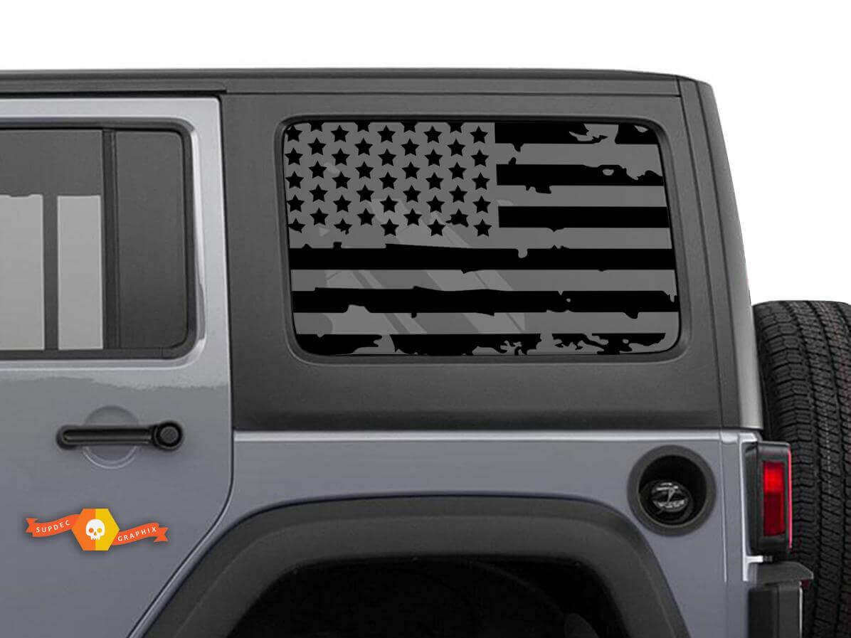 Distressed American Flag Hardtop Window Decal Set for Jeep Wrangler JKU