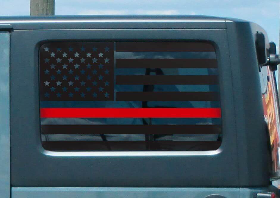 Thin Red Line American Flag Hardtop Window Decal Set for Jeep Wrangler JKU 