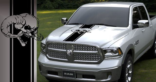 Truck Vinyl Hood Decal Dodge Ram 5.7L mopar hemi Skull Stripe logo Auto Graphics