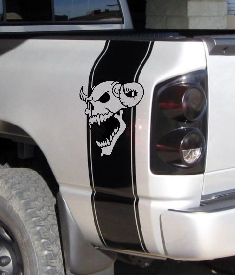 2 Truck vinyl decals racing stripes Dodge Ram rear bed skull Hemi Mopar Graphics