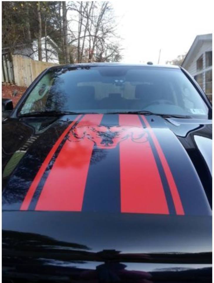 Truck vinyl decal, racing stripe sticker Dodge Ram hood logo mopar hemi Rebel RT