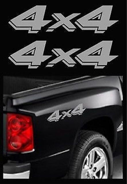 2x 4x4 Off Road Silver Vinyl Decal Stickers for Dodge Ram / Dakota Sport Truck