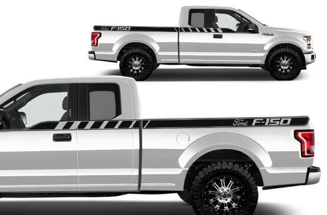 Upper Rear Bed Side Stripes Vinyl Decals Kit for Musclecar Truck 2015-2017