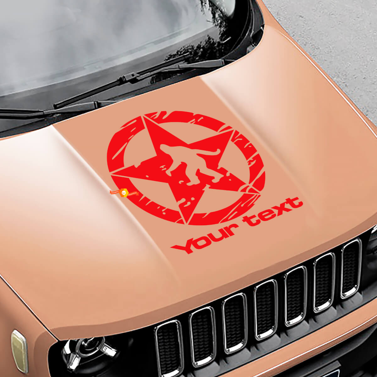Yeti Sasquatch Army Star Distressed Scratched Hood Vinyl Decal Sticker for Jeep Renegade