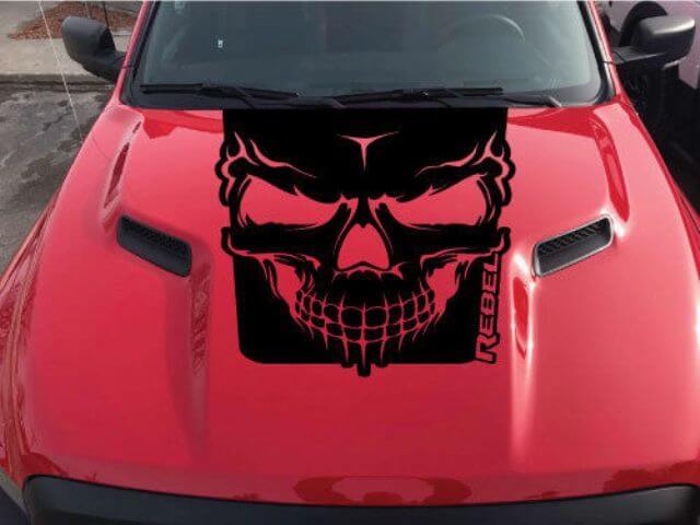 Skull Rebel Hood Truck Vinyl Sticker Decal Graphic Options Color for Dodge Ram Rebel 2015-2017