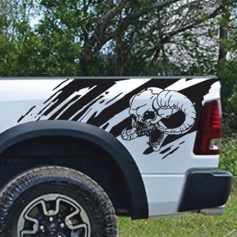 Horned Skull Splash Splatter Grunge Pickup Truck Vinyl Decal bed Graphic Cast