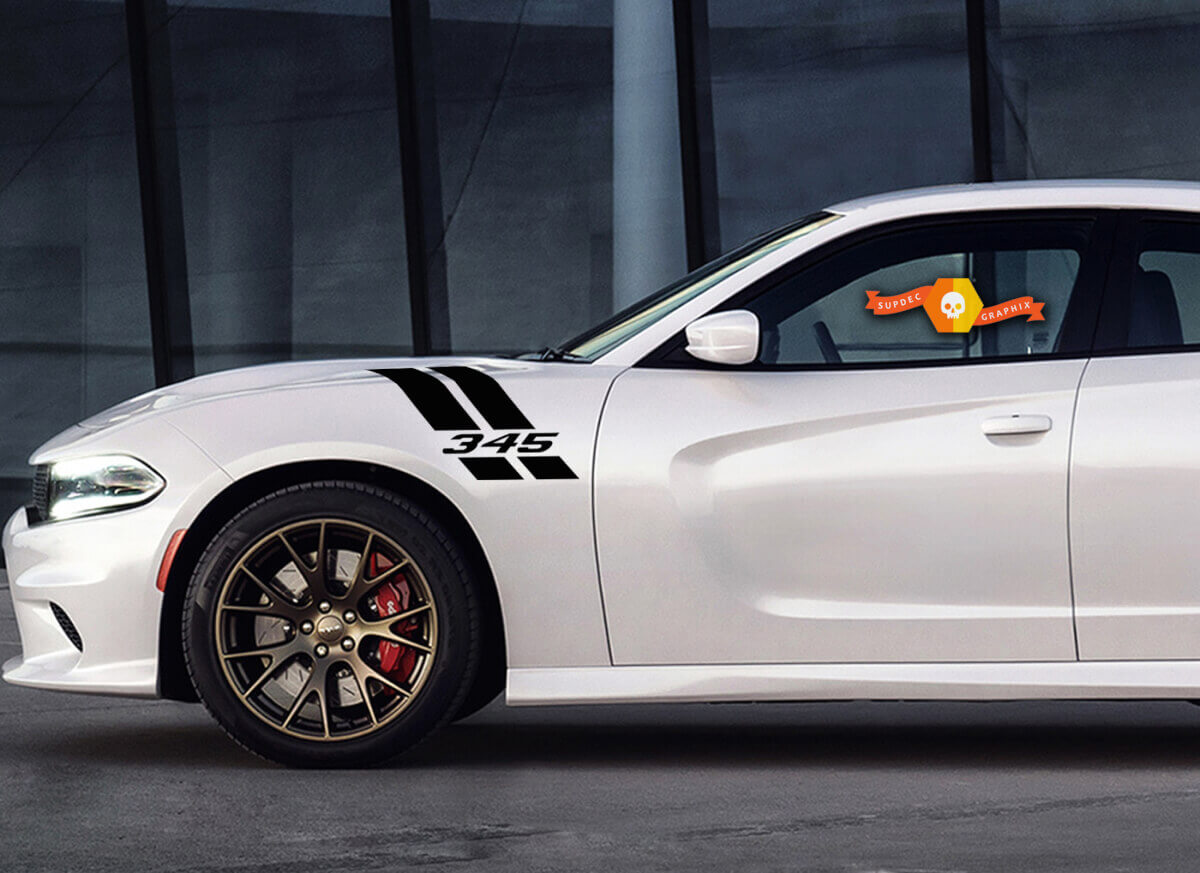 345 Daytona Style Double Hash Stripes Fender Vinyl Decal Sticker for Dodge Charger 2015-2018