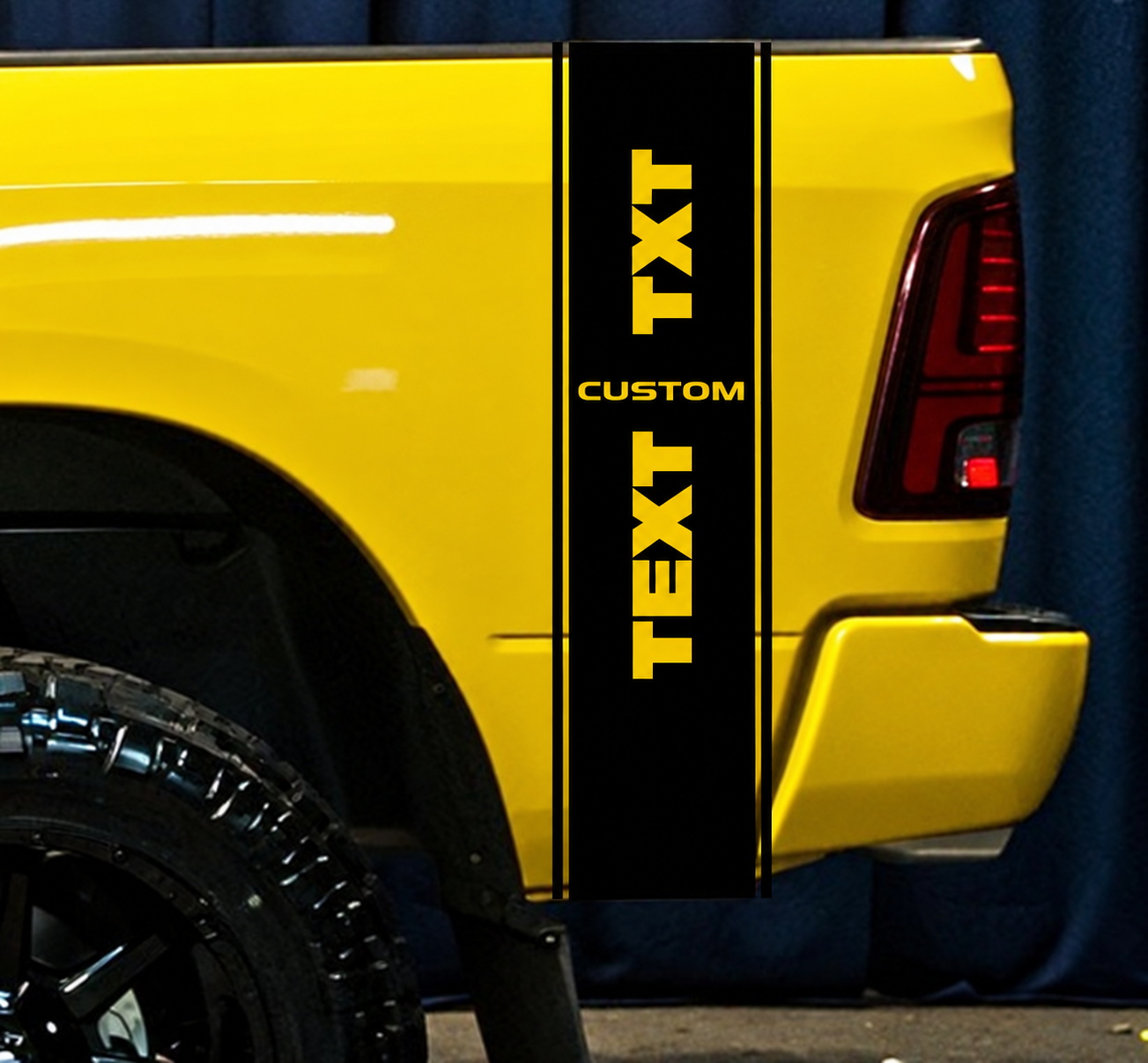 TXT CUSTOM TEXT Vertical Bed Stripe Pair Bedside Vinyl Decal Sticker for Dodge Ram 1500