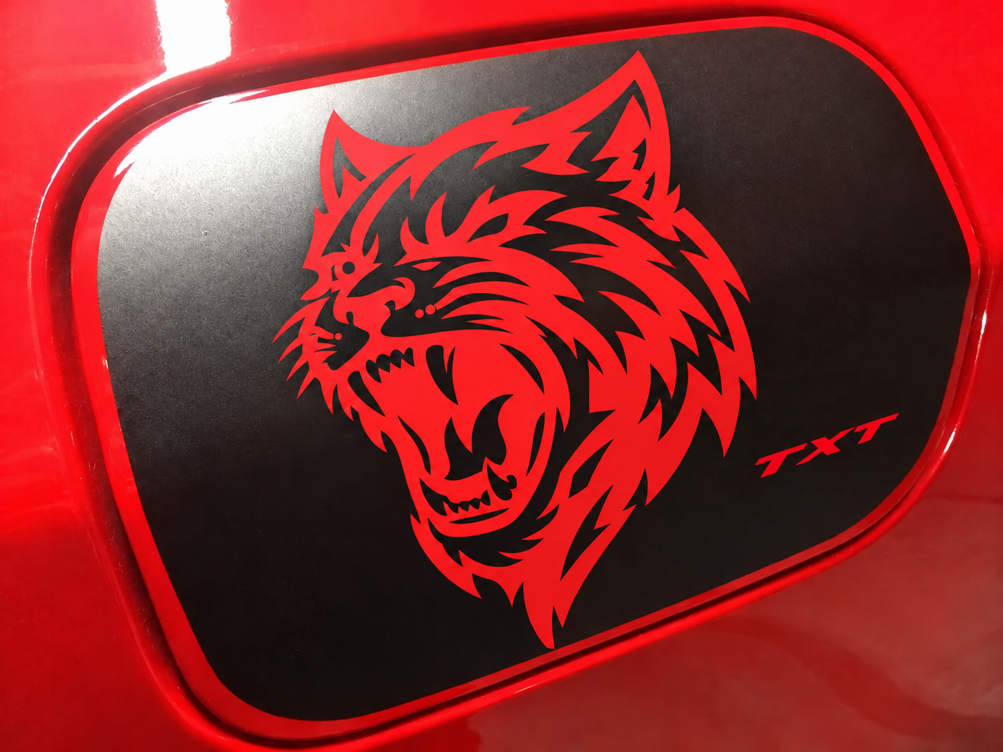 TXT Cat Head Fuel Door Overlay Rear Fender Vinyl Decal Sticker for Dodge Charger — Hellcat Style
