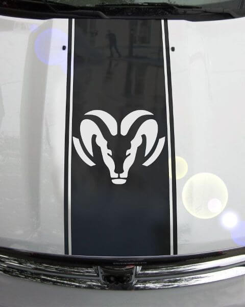 Ram Head Hood Stripes Vinyl Decal Sticker Graphic DH-004A for Dodge Ram 1500 2500 3500