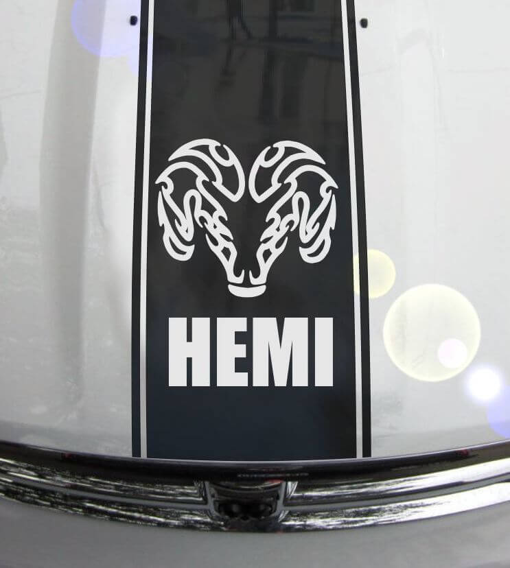 Ram Head Hood Stripe Vinyl Decal Sticker Graphic DHS-012B for Dodge Ram 1500 2500 3500