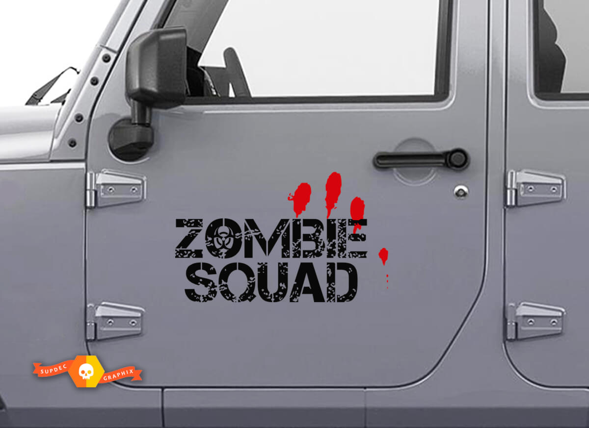 2x Zombie Squad Ausbruch Antwort Jeep Blut Tür Aufkleber Fahrzeug LKW Auto Vinyl