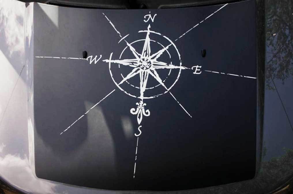 Compass Hood Blackout 2 Colors Graphic Vinyl Decal Custom size fits to Jeep Land Rover Toyota