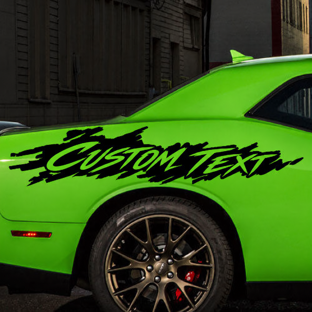 CUSTOM TEXT Cursive Grunge Splash Pair Rear Fender Vinyl Decal Sticker for Dodge Challenger