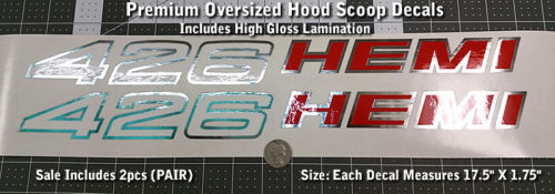  426 Hemi Oversized Hood Scoop Decals X2 PAIR 1970 1971 Mopar 17.5