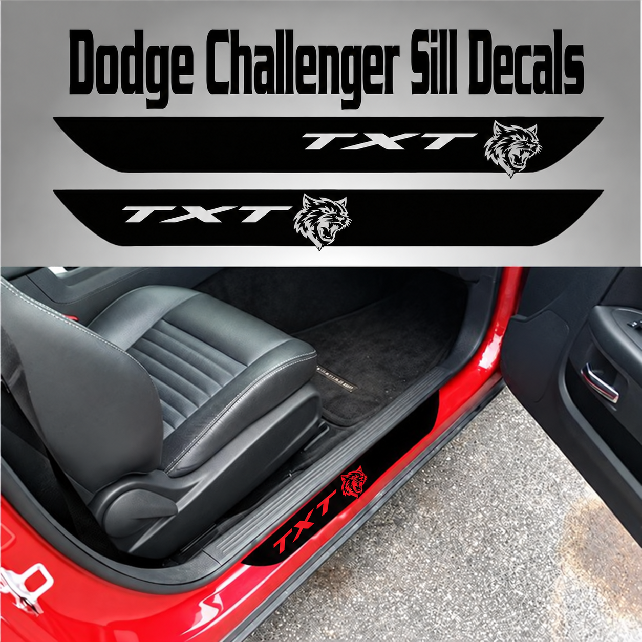 TXT Cat Head Door Sill Pair Door Vinyl Decal Sticker for Dodge Challenger Hellcat 2015-2017