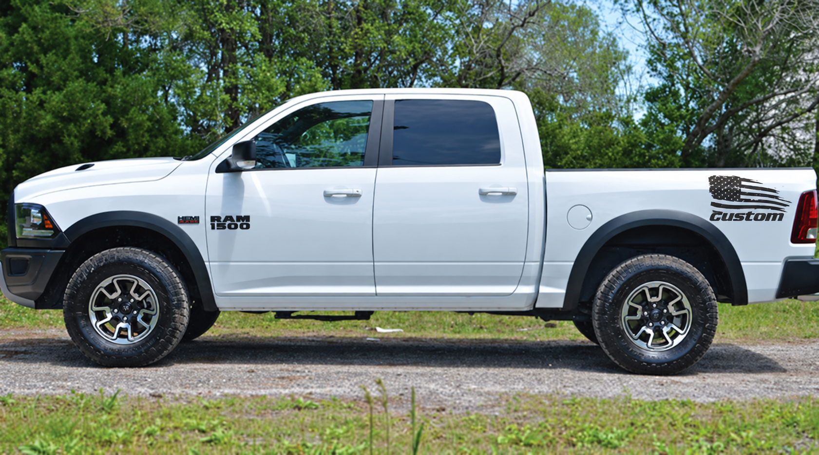 custom Distressed American Flag Pair Bedside Vinyl Decal Sticker for RAM 1500 2023