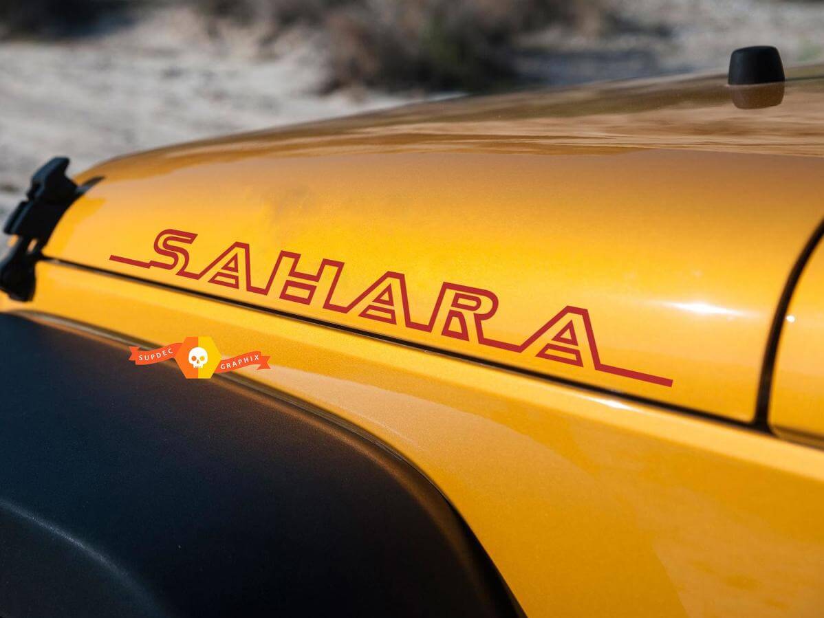 Outline Sahara Hood Side Vinyl Decal Set for Jeep Wrangler