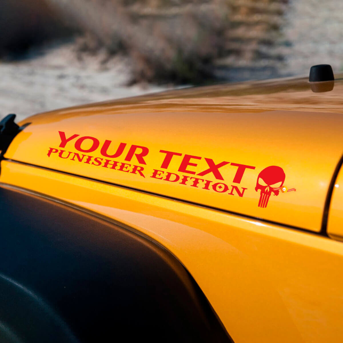Custom Text Punisher Edition Hood Vinyl Decal Set for Jeep Wrangler