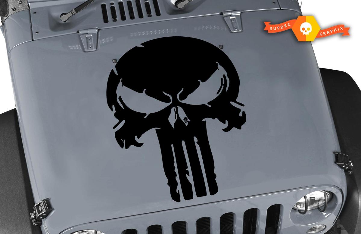 DISTRESSED PUNISHER SKULL VINYL DECAL JEEP HOOD FORD CHEVY DODGE