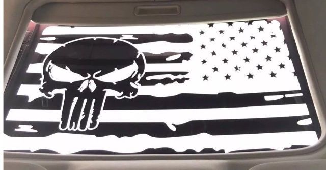 DODGE CHALLENGER 2009-2018 DISTRESSED PUNISHER AMERICAN FLAG SUNROOF DECAL