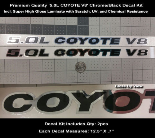 5.0L Coyote V8 Chrome Hood Scoop Vinyl Decal Kit for Musclecar Musclecarmodel
