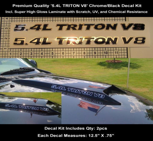 5.4L Ford Triton F150 F250 Chrome Black Decal Kit 2pcs 12.5 Inch Hood Scoop 0113