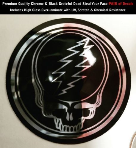 Grateful Dead Steal Your Face Chrome & Black PAIR of Decals 2 Inches SHINY 0184