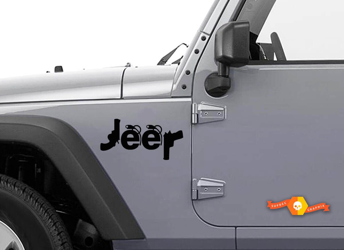 Guns & Grenades Style Jeep Logo Vinyl Decal Set for Jeep Cars