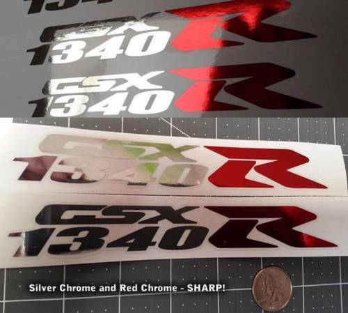 1340 R Hayabusa GSXR Chrome & Red Chrome Decal Kit 2pcs Premium 0175