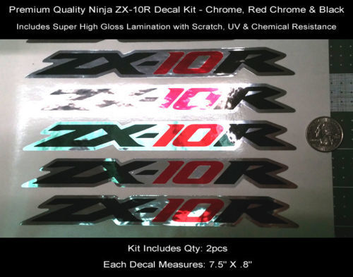 Ninja ZX10R Tail Decal Kit 2pcs 08-09 Chrome Red Black 7.5 Inches 0121