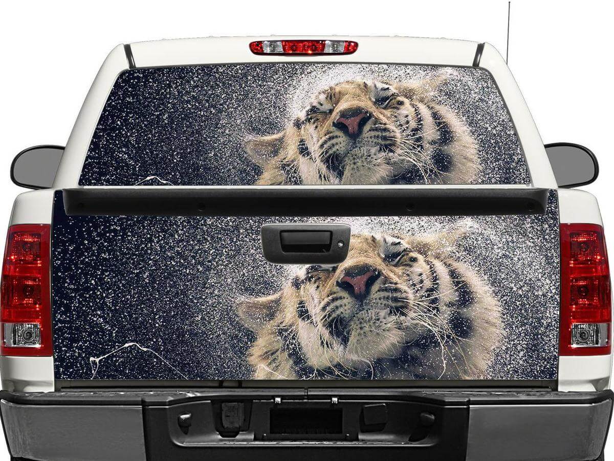Tiger and Splash Water Rear Window or Tailgate Vinyl Decal for Trucks