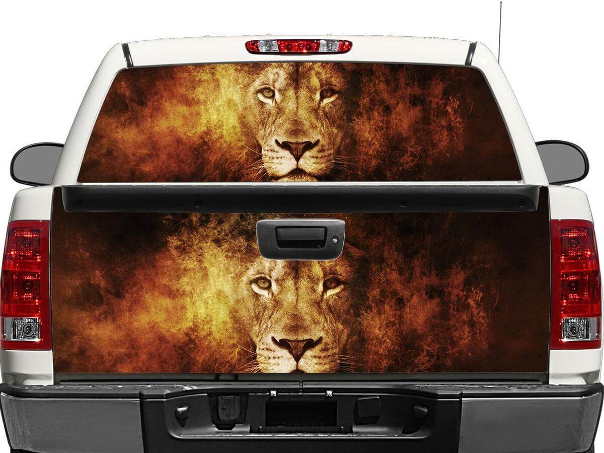 lion in flame Rear Window OR tailgate Decal Sticker Pick-up Truck SUV Car