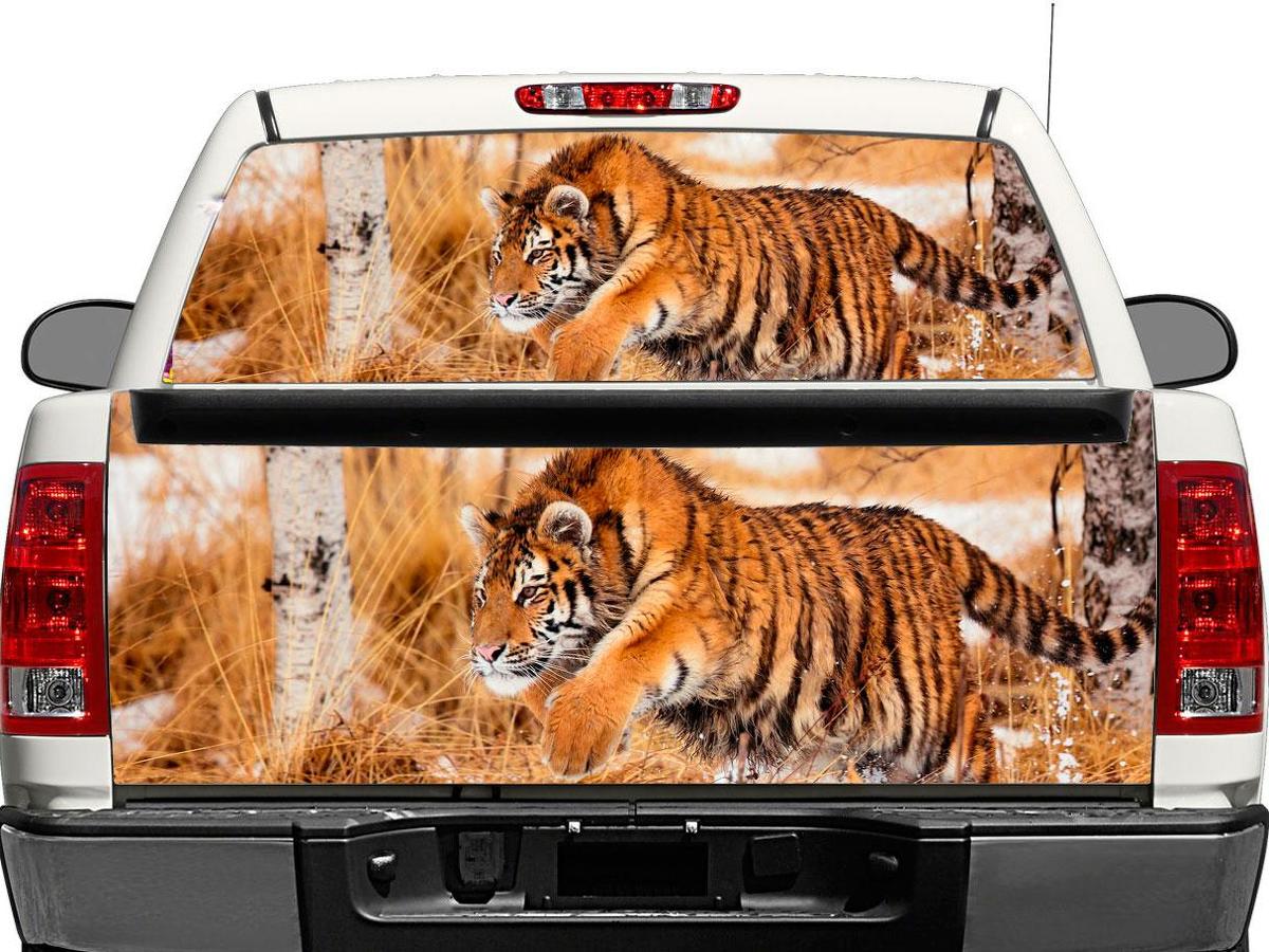 Big Cat Snow Tiger Wildlife Winter predator Rear Window OR tailgate Decal Sticker Pick-up Truck SUV Car