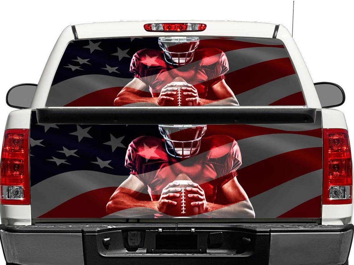 Football Player American Flag Rear Window or Tailgate Decal for Pickup Truck