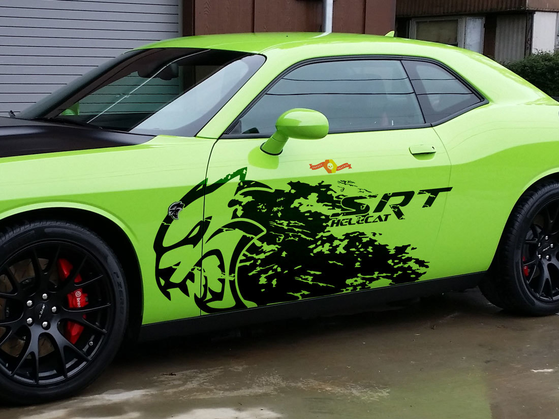 Dodge Challenger Charger Srt Hellcat Splash Grunge Hell Cat Vinyl Decal Graphic Huge Decal Sticker 7185